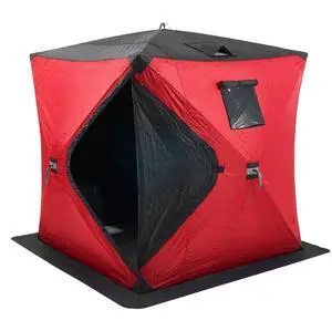 VEVOR Portable Ice Shelter, 3-4 Person Insulated Pop-Up Ice Fishing Tent, 35 Square Feet Fishable Area, Thermal Ice Shanty for Winter Fishing, Ice Cube with Anchors, Ropes, Carrying Bag, 71"x71", Red