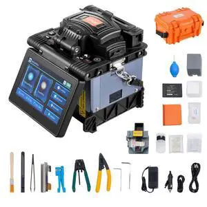 VEVOR Fiber Fusion Splicer 6 Motors, Core Alignment Fiber Optic Splicer 6s Splicing & 13s Heating, Fiber Splicer Machine with 5" Touch Screen, 3 in 1 Fiber Holder, 7800mAh Battery for SM MM DS NZDS