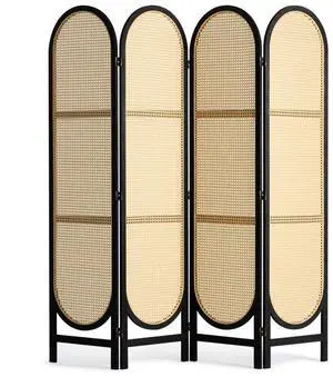 VEVOR 4 Panel Room Divider, Hand-Woven Rattan Folding Privacy Screens with Hinges, Portable Partition Room Dividers, Wooden Freestanding Wall Divider for Room Separation, Living Room, Bedroom, Brown
