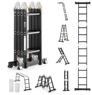 VEVOR Multi-Purpose Folding Ladder, 7-in-1 Tall Extension Step Ladder, A Frame 3 Step with Scaffolding Plank Telescoping Ladder, 12ft Reach Height Heavy Duty Ladder, 330 lbs Capacity for Home Outdoor