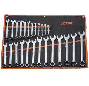 VEVOR Combination Wrench Set, 25-Piece Open End Wrench Set with Roll-up Pouch, Carbon Steel Wrench Set  Metric 6 mm to 32 mm, Ideal for General Household, Garage, Workshop, Auto Repairs, Emergency