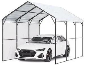 VEVOR Heavy Duty Metal Carport, 10' x 15' Outdoor Carport with Galvanized Steel Frame & Roof, Car Tent Garage Shade with Removable Sidewalls, Multi-Use Car Shelter for Pickup, Boat, Car & Tractors