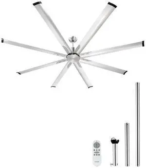 VEVOR 84 In Ceiling Fan without Light, 6-Speed Remote Control, Aluminum 8-Blade, Reversible DC Motor, Modern Low Profile Flush Mount Fan for Bedroom, Living Room, Patio, Indoor/Outdoor, Brushed Nickel