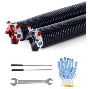 VEVOR Garage Door Torsion Springs, Pair of 0.250 x 2 x 35 in, 16000 Cycles, Electrophoresis Black Coated for Replacement, Garage Door Springs with Non-Slip Winding Bars, Gloves and Mounting Wrench
