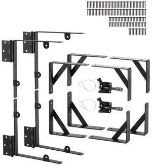 VEVOR Gate Corner Brace Bracket, 2 Sets, Anti Sag Gate Frame Hardware Kit, Gate Frame Brace Bracket with Latch Lock, Screws, for Shed Doors, Corral Gates, Driveway Gates, Wood Windows, Iron, Black