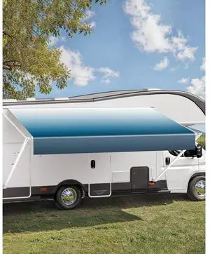 VEVOR Manual RV Awning Complete Kit, 15' Retractable Awning with Aluminum Alloy Frame, Outdoor Trailer Awning, Fit for Most RVs(Blue Fade)