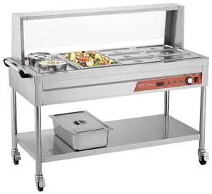 VEVOR Commercial Food Warmer, 7 Pans + 2 Pots Electric Steam Table, 1800W Professional Buffet Catering Food Warmer with Shield Undershelf Wheels, Stainless Steel Server for Party Restaurant Hotel