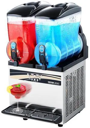 VEVOR Commercial Frozen Drink Maker, 15Lx2 Double Tank Slushy Machine, 120 Cups Stainless Steel Margarita Smoothie Frozen Drink Machine, Slushie Maker for Home Party Restaurants Cafe Bars