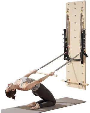 VEVOR Wall Mounted Pilates Reformer Machine, Maple Wood Pilates Springboard, Exercise Equipment with Resistance Springs, Yoga Fitness Trainer, Suitable for Flexibility Balance, Home Gym Studio Workout