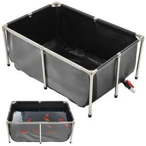 VEVOR Canvas Fish Pond, 126.8 Gal Above Ground Fish Pond, PVC Koi Tank with Clear Viewing Panel, Rectangular Goldfish Tank with Stainless Steel Frame & Drain Valve, for Breeding Koi, Irrigation(Black)