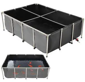 VEVOR Canvas Fish Pond, 470 Gal Above Ground Fish Pond, PVC Koi Tank with Clear Viewing Panel, Rectangular Goldfish Tank with Stainless Steel Frame & Drain Valve, for Breeding Koi, Irrigation(Black)