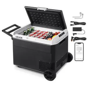 VEVOR 12 Volt Car Refrigerator, 63.4QT/60L Car Fridge, Portable Electric Cooler with Wheels and Handle, -4~68, 12/24V DC and 100- 240V AC Compressor Freezer for Outdoor, Camping, Travel, RV