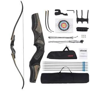 VEVOR Recurve Bow and Arrows Kit, 60 inch Wooden Takedown Bows, Right Handed Ergonomic Archery Recurve Bow Package, Longbow for Outdoor Target Training Practice Hunting, Beginners to Advanced, 35 lbs
