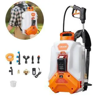 VEVOR Battery Powered Backpack Sprayer, 4 Gallons Electric Backpack Sprayer, 2 Wands & 8 Nozzles, Adjustable 0-90 PSI, 4H Runtime, Portable Yard Garden Lawn Sprayers for Weeding Spraying Cleaning