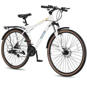 VEVOR Hybrid Bike, Lightweight Aluminum Frame Bike, 700c Wheel Men Women Hybrid Bicycle, Step-Over Adult Urban City Commuter Bikes, with 24-Speed Shimano Drivetrain, Alloy Adjustable Stem, Dual Brakes