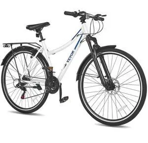 VEVOR Hybrid Bike, Lightweight Aluminum Frame Bike, 700c Wheel Men and Women Hybrid Bicycle, Step-Through Adult Urban City Commuter Bikes, 21-Speed Shimano Drivetrain, Dual Brakes, Front Suspension