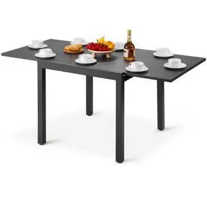 VEVOR Expandable Outdoor Patio Dining Table, 3263 inch Rectangular Backyard Bistro Tables for 4-6, Aluminum Frame Metal Steel Slat , All-Weather Large Furniture for Lawn Garden Porch, Dark Gray