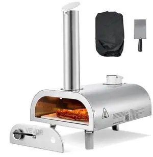 VEVOR Pizza Oven Outdoor, 12" Pellet Pizza Oven, Portable Pizza-Stove with Built-in Thermometer, Wood Fired Stainless Steel Pizza-Maker, for Backyard, Camping, Pizza-Stone, Shovel, Carry Bag, Silver