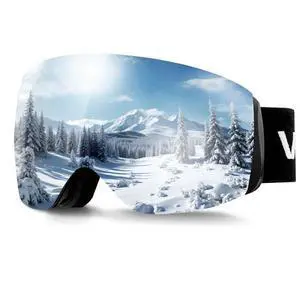 VEVOR Frameless Ski Goggles, Spherical Lens with Blue Revo Coating, OTG Anti fog Snow Goggles for Men Women Youth, TPU Frame & Ventilation Structure, Suitable for Skiing, Skating, Snowboarding