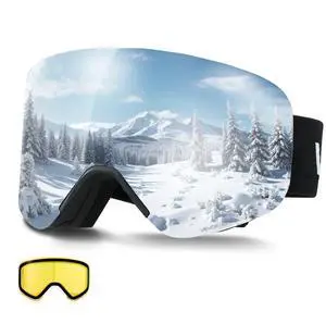 VEVOR Frameless Ski Goggles, Magnet Cylindrical Lens with Silver Mirror Revo Coating, OTG Anti fog Snow Goggles for Men Women, TPU Frame & Ventilation Structure, Fit for Skiing, Skating, Snowboarding