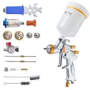VEVOR HVLP Air Spray Gun, Gravity Feed Paint Sprayer Gun with 3 Nozzles (1.3/1.4/1.7mm), 600ml Capacity Auto Paint Sprayer with Air Regulator for Automotive Primers, Clear Coats & Topcoats