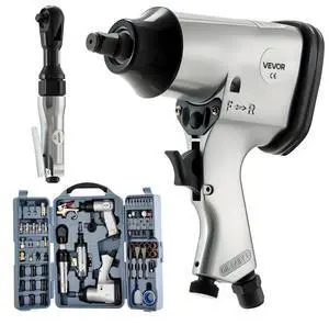 VEVOR 71 Pieces Pro Air Tool and Accessories Kit - 1/2" Air Impact Wrench, 3/8" Ratchet Wrench, 1/2" Die Grinder, 4500BPM Hammer, Blow Gun for Auto Repair, Home DIY Project - Storage Case Included