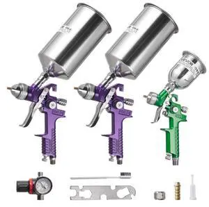 VEVOR 3-Piece Air Spray Gun Kit, Professional Auto Paint Spray Gun Set with 3 Nozzles (1/1.4/1.8mm), 3 Cups & Air Regulator, Gravity Feed Automotive Paint Sprayer for Primer, Topcoat & Touch-Up