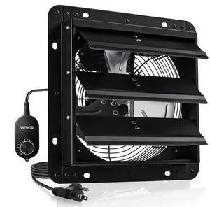 VEVOR 10 inch Shutter Exhaust Fan, Wall Mounted Attic Vent Fan with Variable Speed Controller, 900 CFM, AC Motor, Heavy-duty Steel, Low Noise for Shed, Garage, Greenhouse Ventilation Cooling, Black