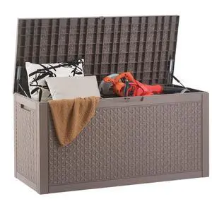 VEVOR Outdoor Storage Box, 100 Gallon Resin Deck Box, Backyard Outside Toy and Towel Storage Cabinet Waterproof, for Patio Furniture Cushions, Garden Tools, Pool Supplies & Package Delivery (Grey)