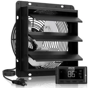VEVOR 12 inch Shutter Exhaust Fan, Wall Mounted Attic Vent Fan with Smart Programming Variable Speed Temperature Control, 1500 CFM,EC Motor,Timer, for Shed,Garage,Greenhouse Ventilation Cooling,Black