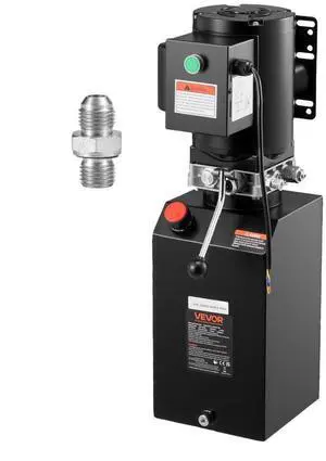 VEVOR Hydraulic Pump Power Unit, AC 220V, 15 Quart Single Acting Hydraulic Unit, 6.3 L/min Oil Flow, Max Discharge Pressure 22 MPa for Dump Truck, Auto Repair Garage, Car Lifting Platforms, Black