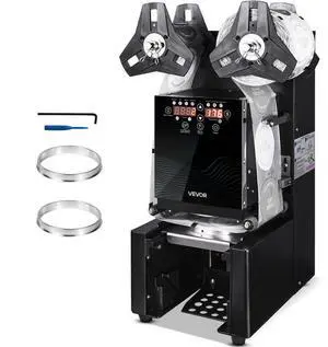 VEVOR Fully Automatic Cup Sealing Machine, 500-650 Cups/H, Cup Sealer Machine for 190 mm Tall & 90/95 mm Cup, Electric Tea Sealer with Digital Control LCD Panel for Bubble Milk Tea Coffee, Black