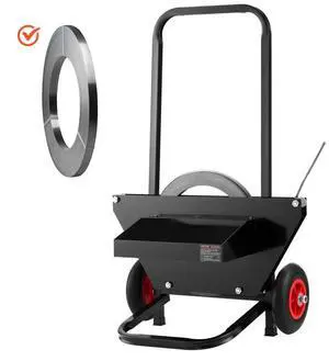 VEVOR Banding Strapping Cart, Fit for Steel Strapping Coils with 23.6 inches Core Outer Size, Heavy Duty Strapping Dispenser with Rubber Wheels, Suitable for Factory, Warehouse, Loading Area