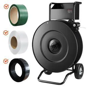 VEVOR Banding Strapping Cart, Fit for PET / PP / Steel Strapping Coils with 8 or 16 inches Core Size, Heavy Duty Strapping Dispenser Equipped with Upgrade Drum Brake, Built-in Spacious Tray for Tools