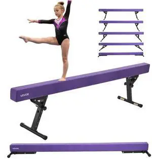 VEVOR Adjustable Balane Beam for Kids, 8FT Gymnastics Beam, High and Low Floor Beams of 5 Adjustable Heights for All Gymnastic Levels, Professional Gymnastic Equipment for Home and Gym Center, Purple