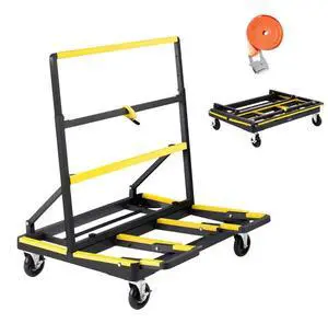 VEVOR Drywall Cart Dolly, 1800 lbs Load Capacity, Steel Panel Dolly with 4 Swivel Casters & Expandable Deck, Foldable Panel Truck Cart with Tie-Down Strap for Handling Plywood, Plasterboard, Glass