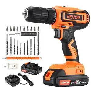 VEVOR Cordless Drill Driver, 1/2 inch Metal Chuck, Dual-Speed Variable, Drill Driver Kit with Lithium Battery and Charger, Belt Clip, for Wood and Metal Drilling, Screw Tightening or Loosening
