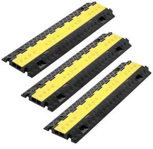 VEVOR Cable Protector Ramp, 22,000 lbs/axle Capacity, 2 Channel Heavy Duty TPU Cord Hose Wire Cover, 1.2 x 1.1 in Channel, Traffic Speed Bump with Flip-Open Top Cover, for Indoor Outdoor Use, 3 Pack