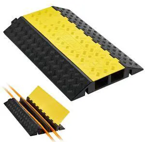 VEVOR Cable Protector Ramp, 22,000 lbs/axle Capacity, 2 Channel Heavy Duty Rubber Cord Hose Wire Cover, 4 x 3 in Channel, Traffic Speed Bump with Flip-Open Top Cover, for Indoor Outdoor Use, 1 Pack
