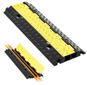 VEVOR Cable Protector Ramp, 22,000 lbs/axle Capacity, 2 Channel Heavy Duty Rubber Cord Hose Wire Cover, 2.2 x 2 in Channel, Traffic Speed Bump with Flip-Open Top Cover, for Indoor Outdoor, 1 Pack