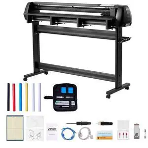 VEVOR Vinyl Cutter Machine, 53 inch Max Feed Width, Dual Blades, Adjustable Force and Speed, LED Display, Vinyl Plotter Cutter Printer Bundle with Sticker Sheets, Transfer Film, Signmaster Software