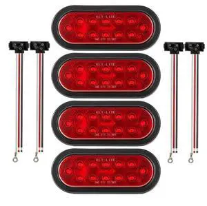 VEVOR Trailer Lights, 4PCS 12V Oval LED Trailer Tail Lights Kit with Stop Brake Turn Tail Lamp, Waterproof Tow Lighting Kit for Boat Truck Camper RV Snowmobile Bus Caravan, 2 Mounting Options, Red