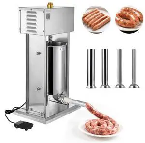 VEVOR Electric Sausage Stuffer, 25 LBS / 12 L Vertical Meat Stuffer, Stepless Speed Control and Foot Pedal, Stainless Steel Heavy Duty Sausage Filler with 4 Stuffing Tubes, for Commercial & Home Use