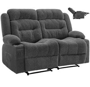 VEVOR Loveseat Recliner Sofa, Manual Reclining Couch with Heating and Massage, Soft Corduroy Recliner Sofa with USB Ports, Cup Holders and Side Storage Bags, Dual Loveseat Chair for Living Room, Grey
