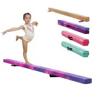 VEVOR 8FT Folding Balance Beam for Kids, 300LBS Stable Support Gymnastics Floor Beam with Non-Slip Mat, Wood-Core Gymnastics Training Equipment with Anti-Slip Bottom & Carry Bag for Home Gym, Galaxy