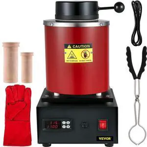 VEVOR Gold Melting Furnace, 1350W, 2102  Max Temperature, 3 kg Digital Electric Melting Furnace, with 1 kg and 3 kg Ceramic Crucible and Ingot Die for Processing of Gold, Silver, Aluminum, Copper