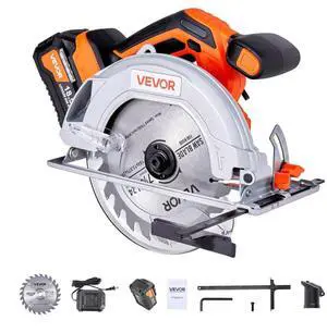 VEVOR Cordless Circular Saw, 7-1/4 inch Blade, 5000 RPM Speed, 0-45 Degree Bevel Capability, Brushless Motor, LED Light, Electric Circular Saw Kit with Battery and Charger Included, for Wood Cutting