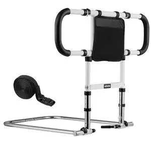 VEVOR Bed Rail for Elderly, Foldable & Extendable Bedside Assist Rail with Side Handles & PU Handrail, Adjustable Height Carbon Steel Pipe Bedside Cane, Senior Bed Bar Fits King, Queen, Full, Twin