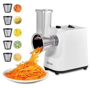 VEVOR Electric Cheese Grater Salad Maker, 200W Salad Shooter, Electric Vegetable Slicer Shredder Chopper for Fruits with 5 Attachments, Stainless Steel Food Cutter for Vegetables, and Cheeses