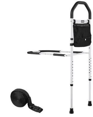 VEVOR Bed Rail for Elderly, Bedside Assist Rails with Supporting Leg and PU Handrail, Adjustable Height Carbon Steel Pipe Bedside Cane, Bed Bars for Seniors & Patients, Fits King, Queen, Full, Twin